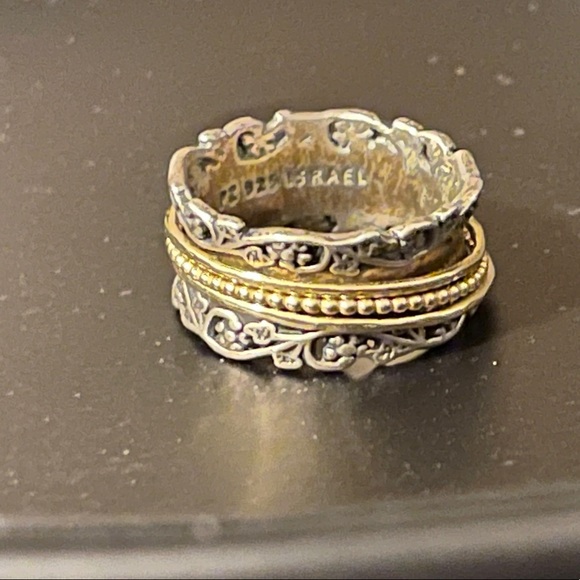 PZ Israel Sterling Silver Floral Spinner Ring Band - Picture 6 of 10